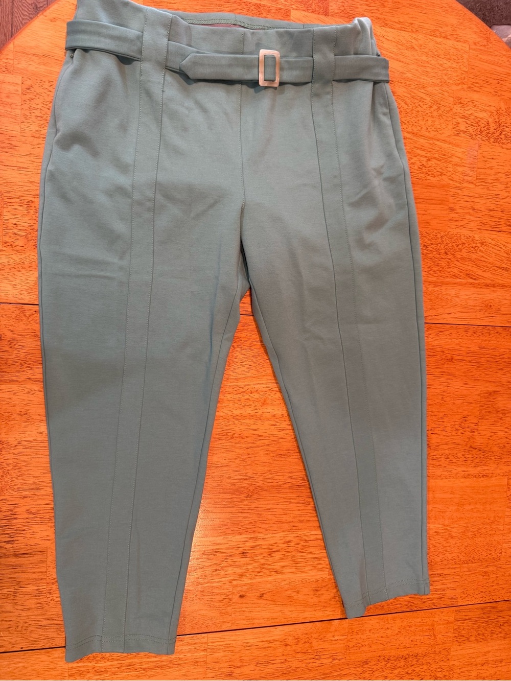 Betabrand Women's skinny style Pants with Belt - Sage Green